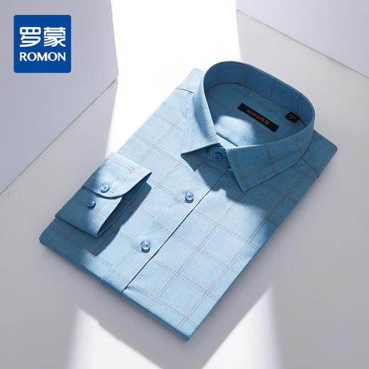【专柜定制刺绣】罗蒙春夏莫代尔长袖衬衫男士商务休闲通勤百搭格子衬衣男 商品图0
