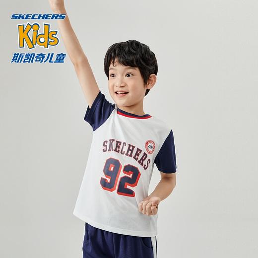 小斯凯奇儿童短袖套装2022夏季新款小童篮球衣男大童运动服P222B030 商品图2
