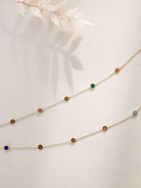 CAPSULE | Bliss Double Chain Necklace  Multi-color Nature Stone [ 多彩宝石双层金项链 ]