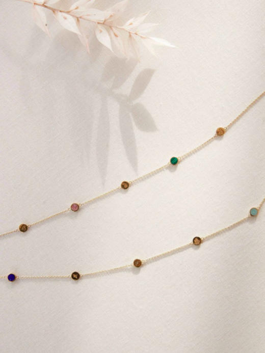 CAPSULE | Bliss Double Chain Necklace  Multi-color Nature Stone [ 多彩宝石双层金项链 ] 商品图0