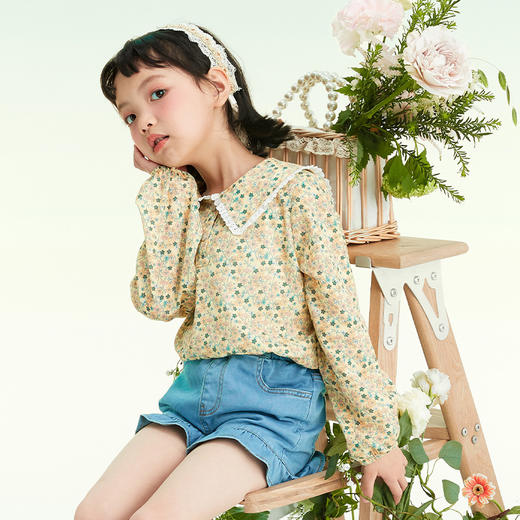 mettekids女童衬衫儿童衬衣春秋新款娃娃领洋气时髦春装炸街上衣 商品图5