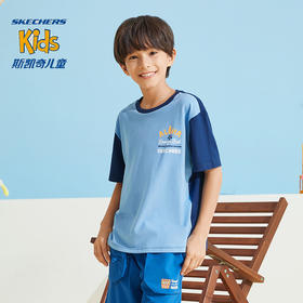 小斯凯奇【海绵宝宝联名】男大童短袖夏季新款插肩袖儿童宽松T恤L222B037