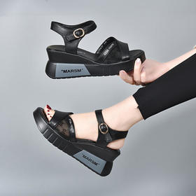 WSS-L2205233夏季新款厚底头层牛皮露趾休闲网纱舒适厚底鞋