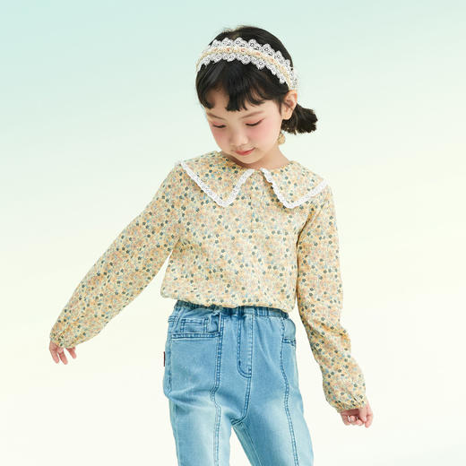 mettekids女童衬衫儿童衬衣春秋新款娃娃领洋气时髦春装炸街上衣 商品图2