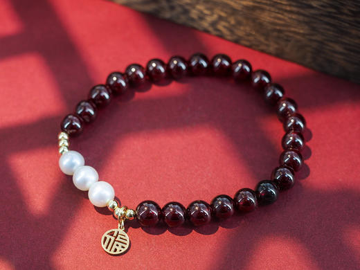 【福圆满】 天然石榴石小福牌手链 商品图1