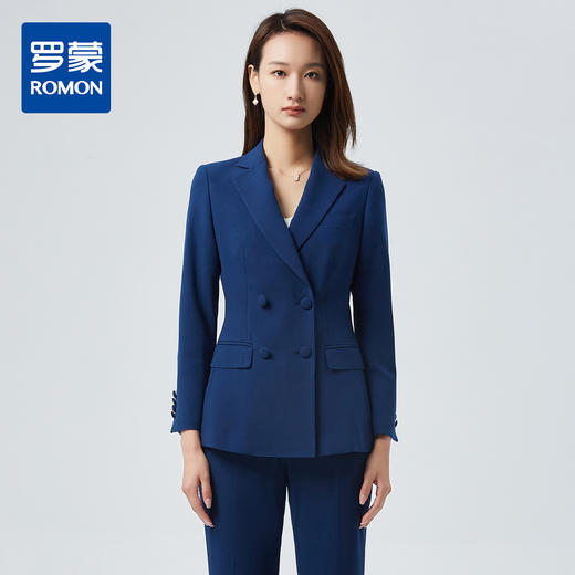 【上衣+裤子】罗蒙西装套装抗皱微弹双排扣气质通勤商务休闲两件套女 商品图0