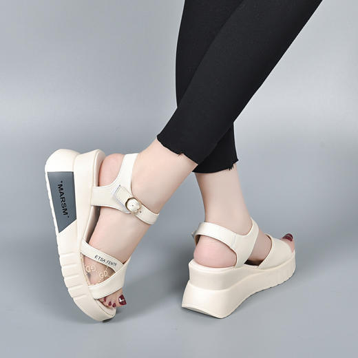 WSS-L2205233夏季新款厚底头层牛皮露趾休闲网纱舒适厚底鞋 商品图1