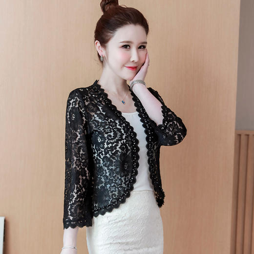 时尚百搭，蕾丝衫外套旗袍伴侣重工钉珠镂空罩衫KQL-3575 商品图2