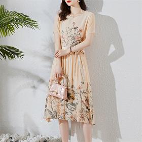 时尚潮流气质显瘦，真丝连衣裙HR-AISHANG--351