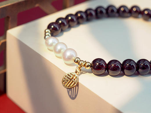 【福圆满】 天然石榴石小福牌手链 商品图3