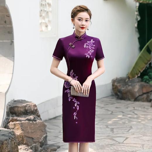 YSD-05632喜婆婆婚宴礼服中老年妈妈晚宴旗袍醋酸缎连衣裙 商品图3