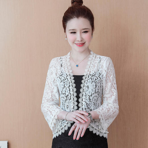 时尚百搭，蕾丝衫外套旗袍伴侣重工钉珠镂空罩衫KQL-3575 商品图1
