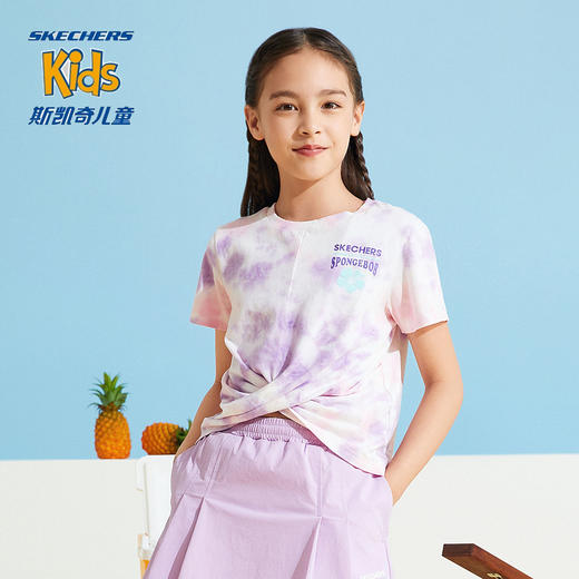 小斯凯奇【海绵宝宝联名】儿童短袖夏新款纯棉女童扎染T恤L222G057 商品图0