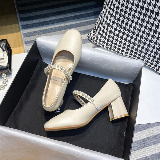 一字带高跟鞋玛丽珍鞋圆头粗跟单鞋DJY 商品图2