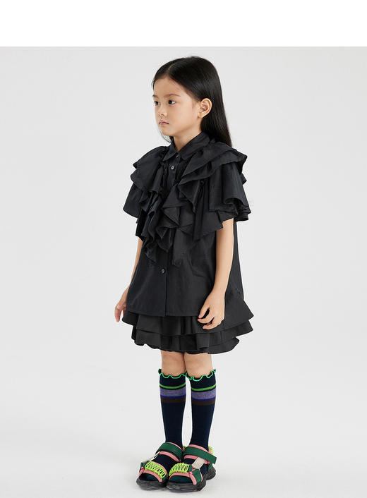 江南布衣童  新款女童无袖层次感荷叶边衬衣  1M5240120 商品图5