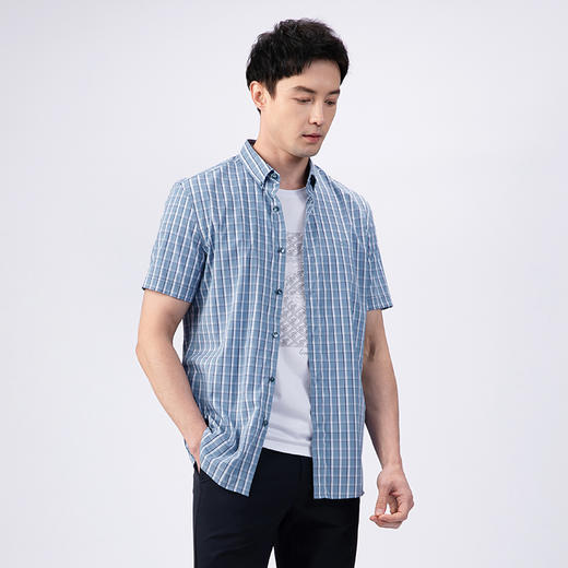 GOOD LUCK/德鲨竹纤维混纺抗菌吸湿格纹短袖衬衫LY21421-832 商品图2