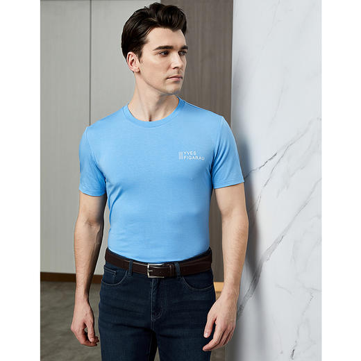 YvesFigarau伊夫·费嘉罗新款夏季男士简约印花舒适透气休闲圆领短袖T恤936855 商品图3