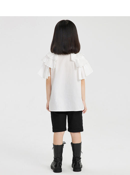 江南布衣童  新款女童无袖层次感荷叶边衬衣  1M5240120 商品图3