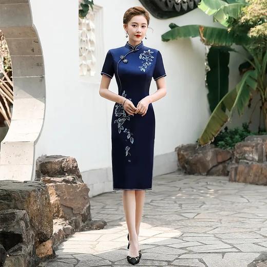 YSD-05632喜婆婆婚宴礼服中老年妈妈晚宴旗袍醋酸缎连衣裙 商品图1