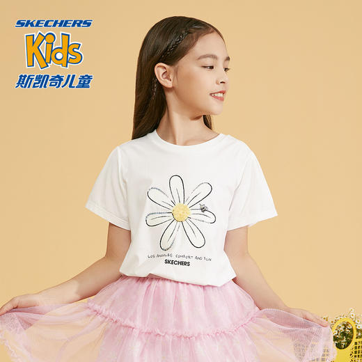 小斯凯奇童装2022夏季新款中大童花朵上衣女童针织短袖T恤L222G022 商品图1