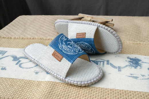 男女士亚麻编织拖鞋甘谷麻鞋手工钩织刺绣居家防臭四季防滑环保地板拖鞋 商品图2