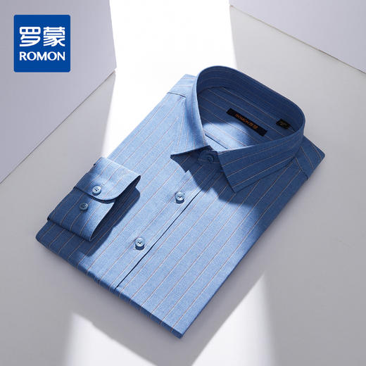 【定制刺绣】罗蒙莫代尔长袖衬衫男时尚条纹商务通勤百搭男衬衣 商品图0