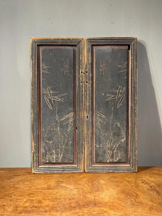 硬木雕花髹漆橱柜门板一对，顺丰包邮 商品图0