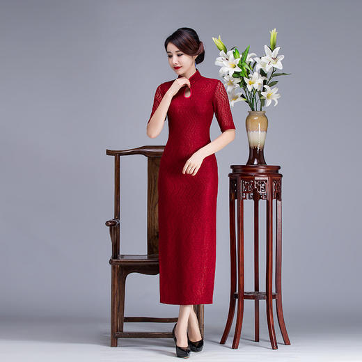 TZRY-2015新款日常复古旗袍高开衩时尚长旗袍 蕾丝连衣裙礼服旗袍 商品图1