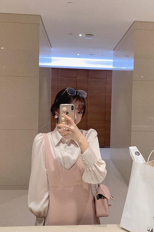 XS 码 高級黑白 /香槟裸粉 金蘑菇菇【甜甜圈 乖甜密码】轻薄凉快假两件衬衫连衣裙气质裙子 商品图5