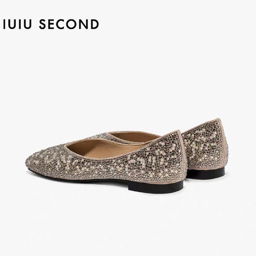 IUIU SECOND 2022新款经典珍珠水钻方头平底单鞋舒软浅口鞋U22AE11281 商品图3