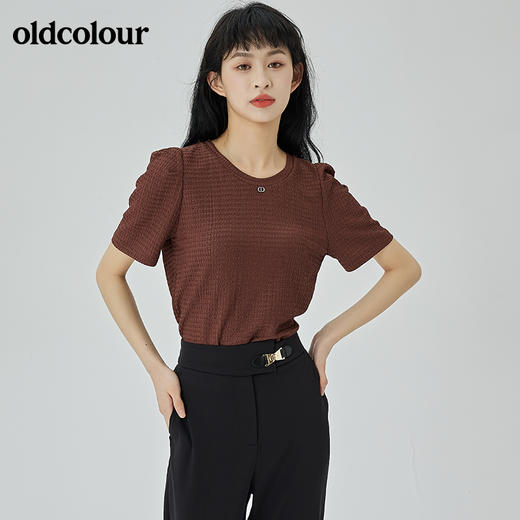 oldcolour2022夏季新品短袖通勤简约短袖T恤女O21021179 商品图4