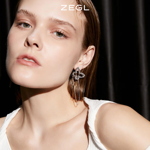 ZEGL设计师蝴蝶流苏耳环女长款2021年新款高级感耳钉925银针耳饰 商品图3