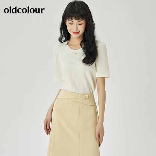 oldcolour2022夏季新品短袖通勤简约短袖T恤女O21021179 商品图7