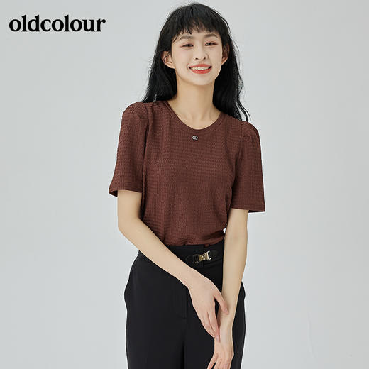 oldcolour2022夏季新品短袖通勤简约短袖T恤女O21021179 商品图2