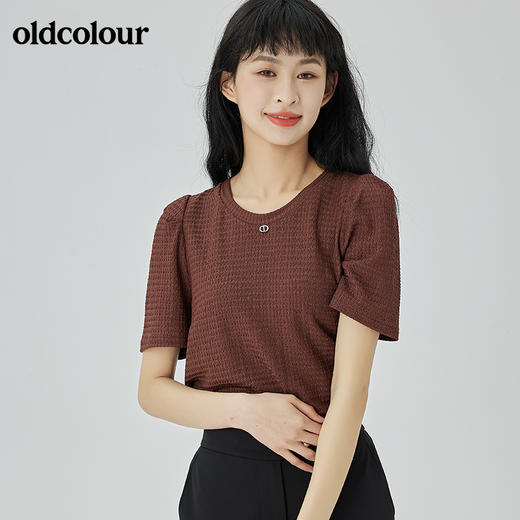 oldcolour2022夏季新品短袖通勤简约短袖T恤女O21021179 商品图1
