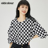 oldcolour2022夏季新品棋盘格子全棉短袖T恤女O21021170 商品缩略图2