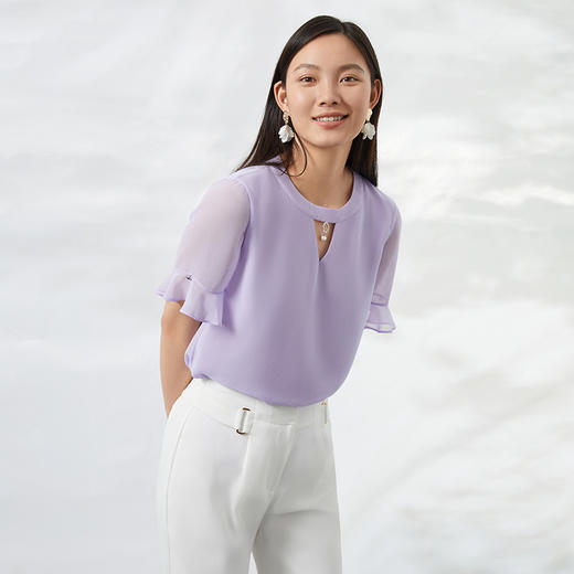 EITIE爱特爱夏新款时尚通勤气质百搭温柔紫色直筒衫上衣B2213924 商品图1