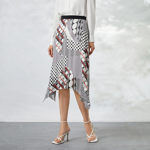 EITIE爱特爱夏季新款飘逸不规则印花通勤高腰a字半身裙B2206922 商品图1
