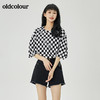 oldcolour2022夏季新品棋盘格子全棉短袖T恤女O21021170 商品缩略图3