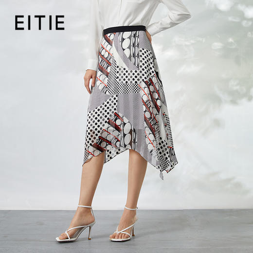 EITIE爱特爱夏季新款飘逸不规则印花通勤高腰a字半身裙B2206922 商品图0