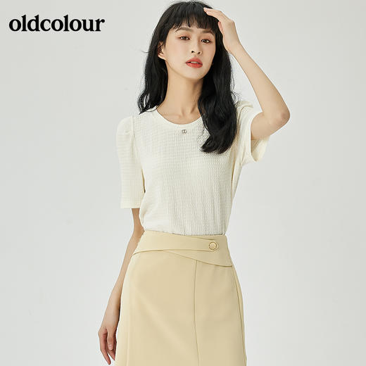 oldcolour2022夏季新品短袖通勤简约短袖T恤女O21021179 商品图5