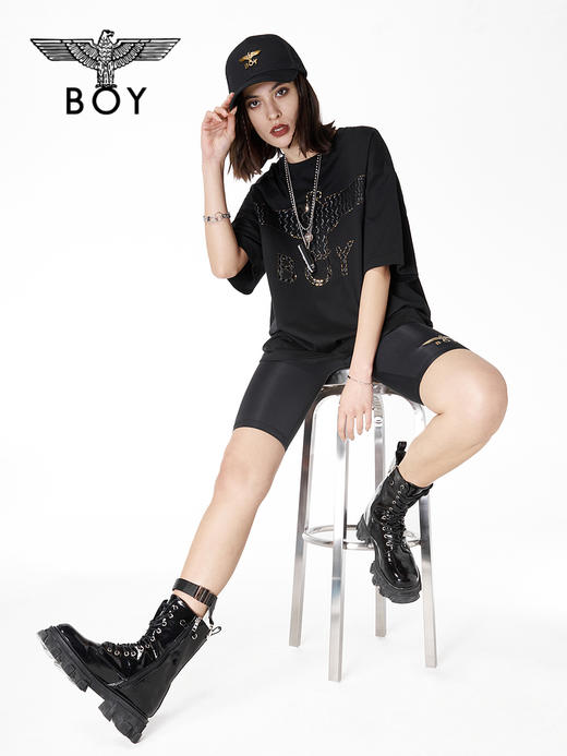 BOYLONDON棒球帽男女款22夏季新品金色老鹰logo黑色运动帽B221N90007 商品图3