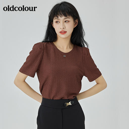 oldcolour2022夏季新品短袖通勤简约短袖T恤女O21021179 商品图0