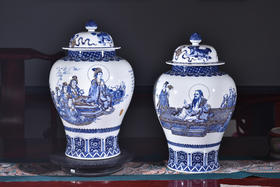 杨海新：青花描金维摩演教图将军罐一对