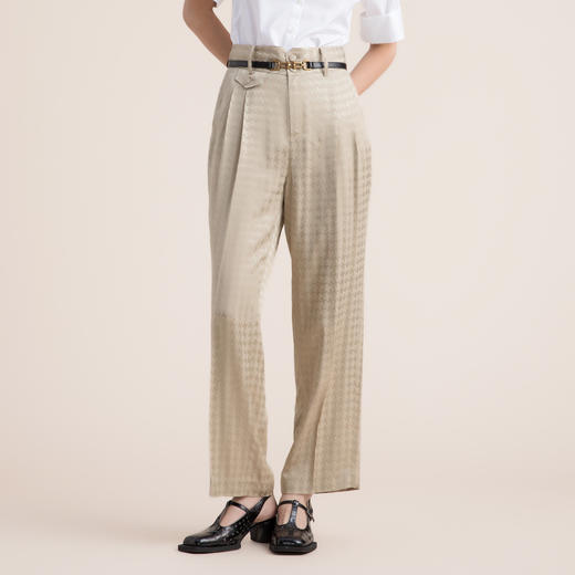 谜底2022夏季冰感垂坠千鸟格铜氨丝直筒裤长裤女222GK0643 商品图0