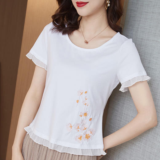 夏季棉洋气雪纺边修身短款时尚小衫LM06562 商品图5