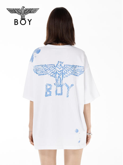 BOYLONDON短袖男女同款22春夏新品水彩泼墨涂鸦白色宽松T恤B221N01021 商品图1