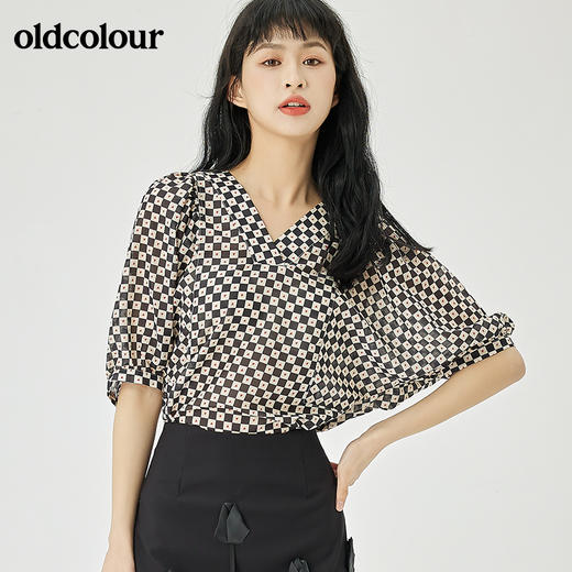oldcolour2022夏季新品休闲宽松格子套头衫女O21012157 商品图0