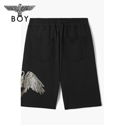 BOYLONDON短裤男女同款22春夏新品鹰翼印花黑色宽松休闲裤B222N13006 商品图1