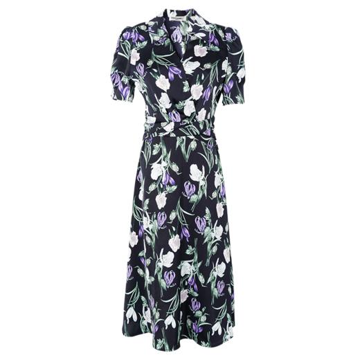 剩S/M 米思阳2024夏季新款知性优雅印花短袖连衣裙修身显瘦中长裙1355 商品图3